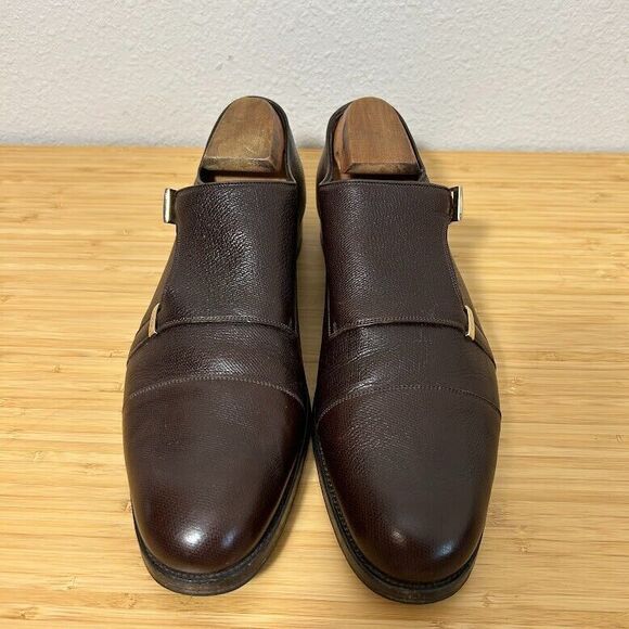 Gucci Double Monk Strap Mens Dress Shoes 9.5 Brown Pebbled Leather - Picture 4 of 15